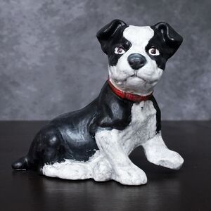 Vintage Cast Iron Black & White Boston Terrier Dog Coin Bank